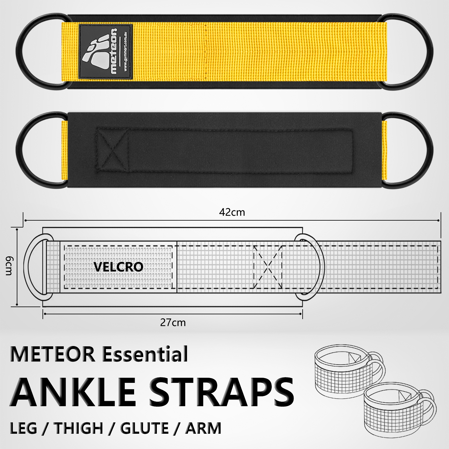 METEOR Ankle Strap Wrist Cuff-Cable Machine Attachments Kickback, Leg Extensions - Picture 31 of 39