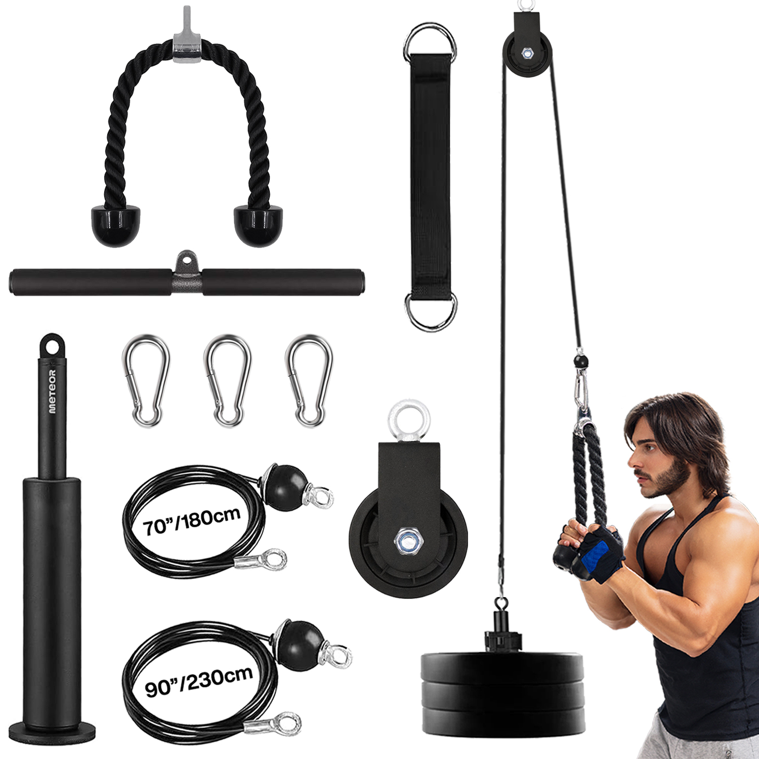 METEOR Cable Pulley Attachment Tricep Rope V Grip LAT Pull Down Gym Accessory - Picture 117 of 122