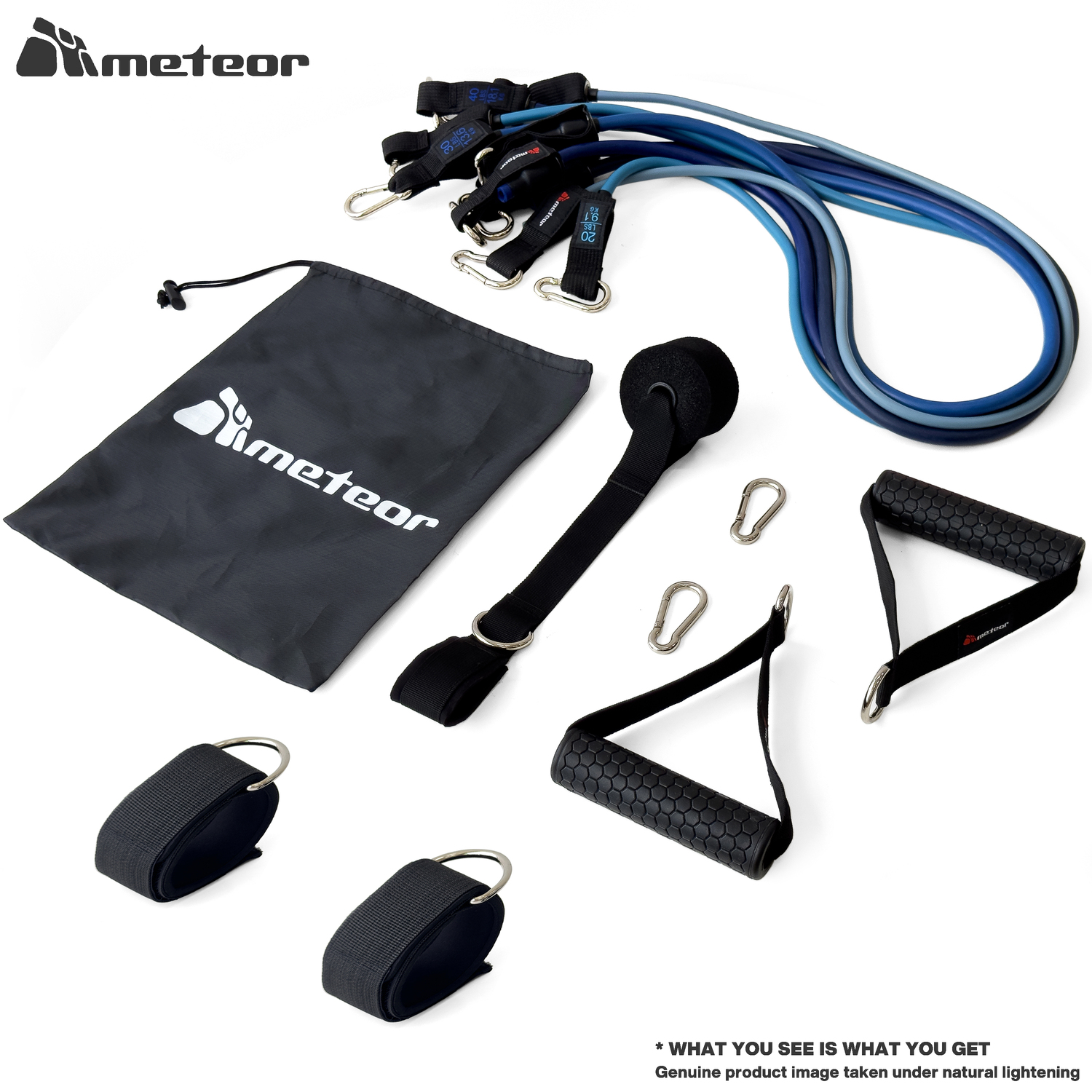 METEOR Resistance Bands Set, All-in-One Exercise Kit, 5-70kg Resistance - Picture 21 of 49