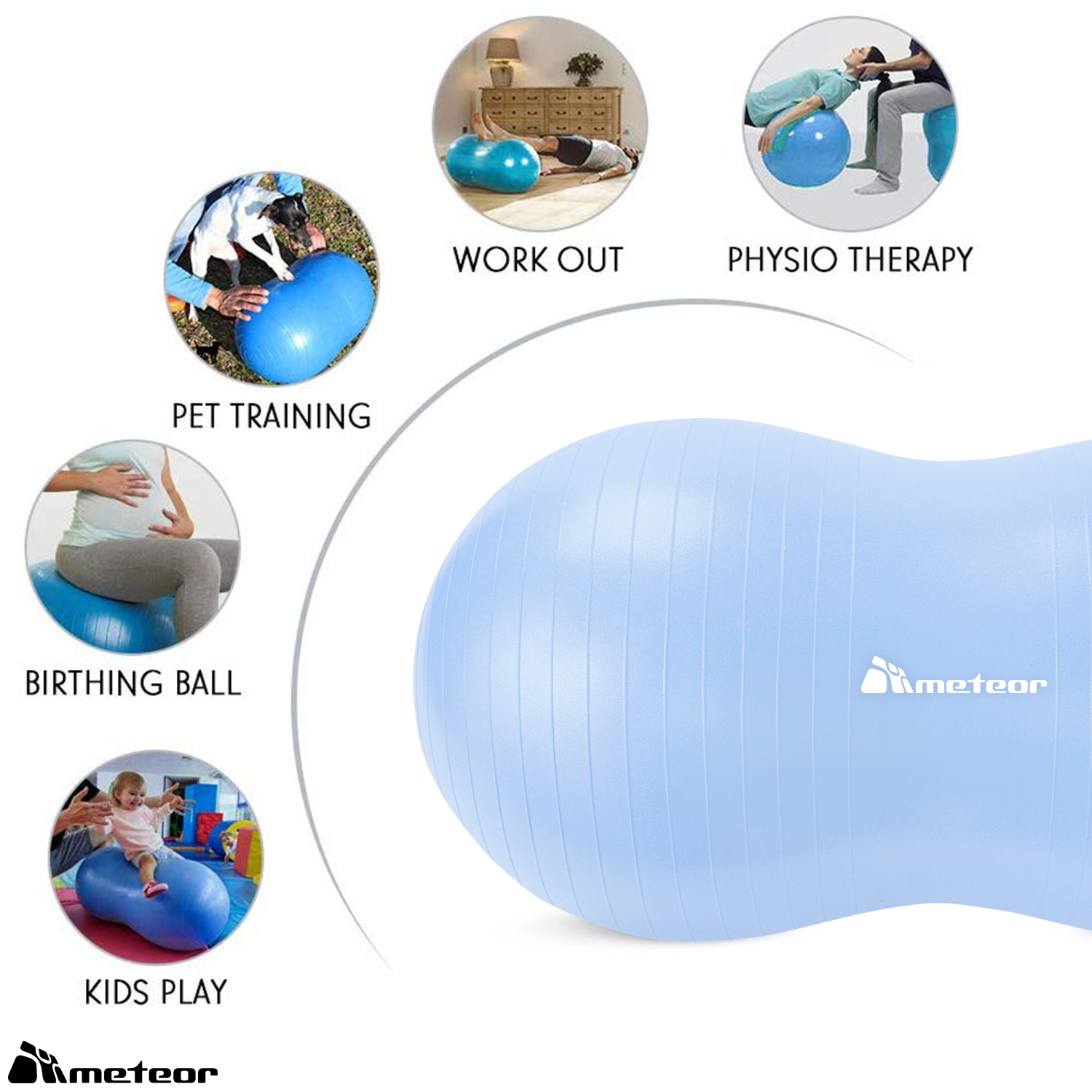 METEOR Anti-Burst Peanut Ball-Yoga Ball-Gym Ball-Swiss Ball-Pet-Kids-Birth Ball - Picture 11 of 56