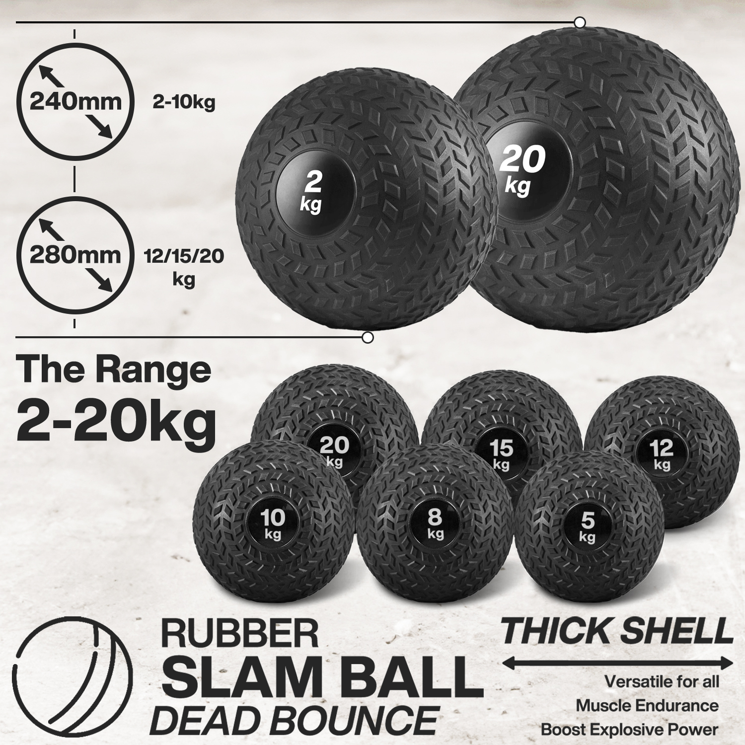 METEOR Dead Bounce Slam Ball Medicine Ball Durable Shell Anti Slip Tyre Tread - Picture 33 of 130