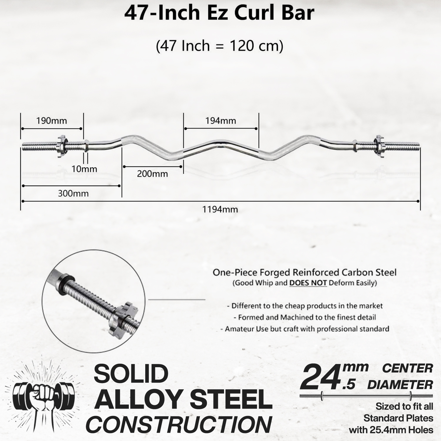METEOR Standard Barbell Weightlifting Bar-Dumbell Handles-Tricep Bar-Ez Curl Bar - Picture 47 of 99