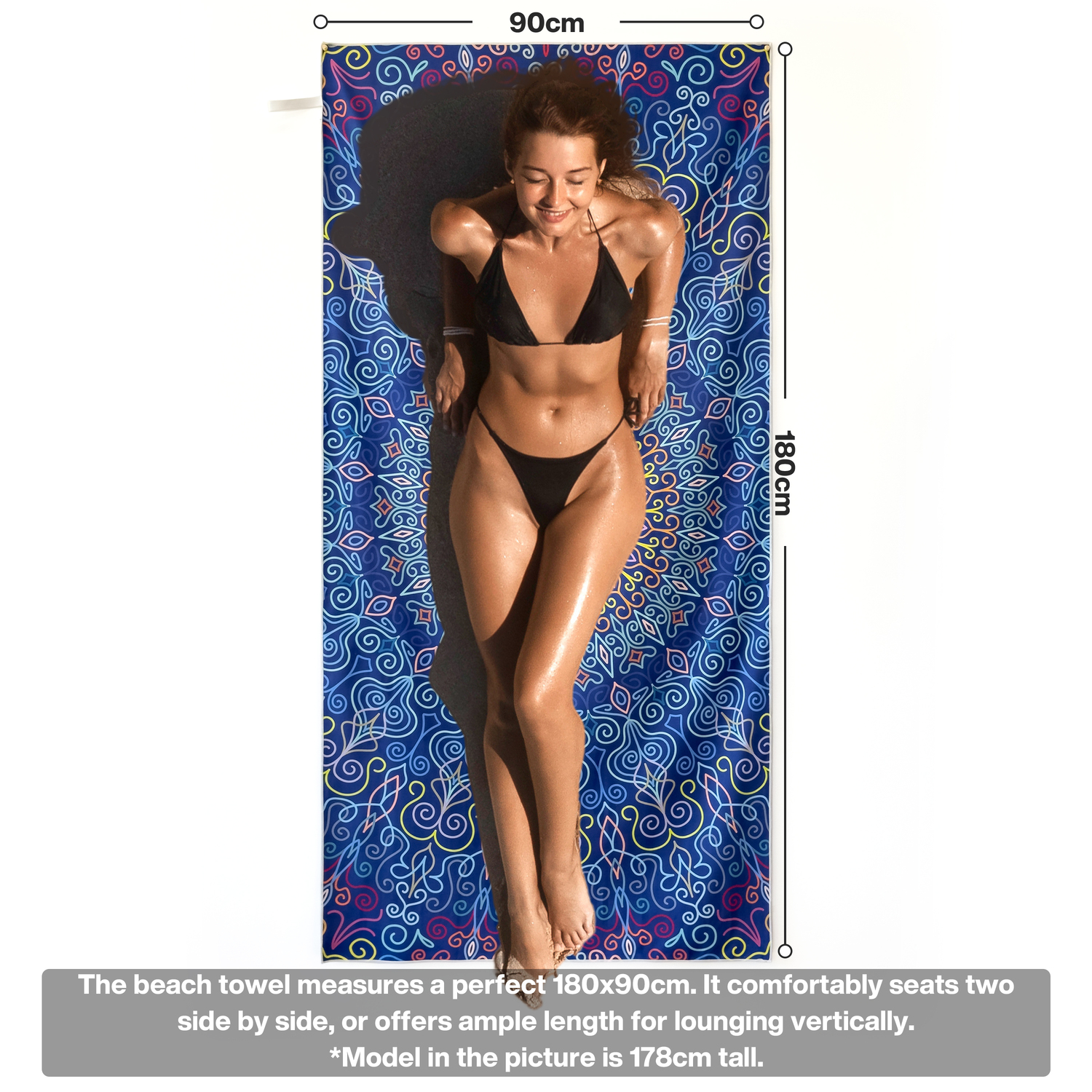 METEOR 180x90cm Extra Large Beach Towel, Sand Free, Quick Dry, With Carry Bag - Picture 137 of 203
