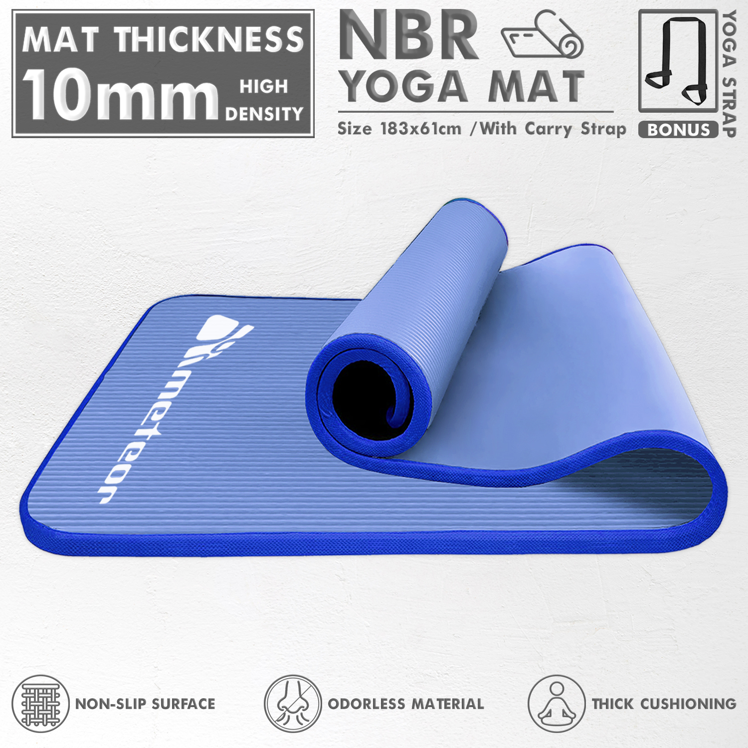 METEOR 10mm Dual-Tone NBR Yoga Mat with Alignment Lines,183x65cm