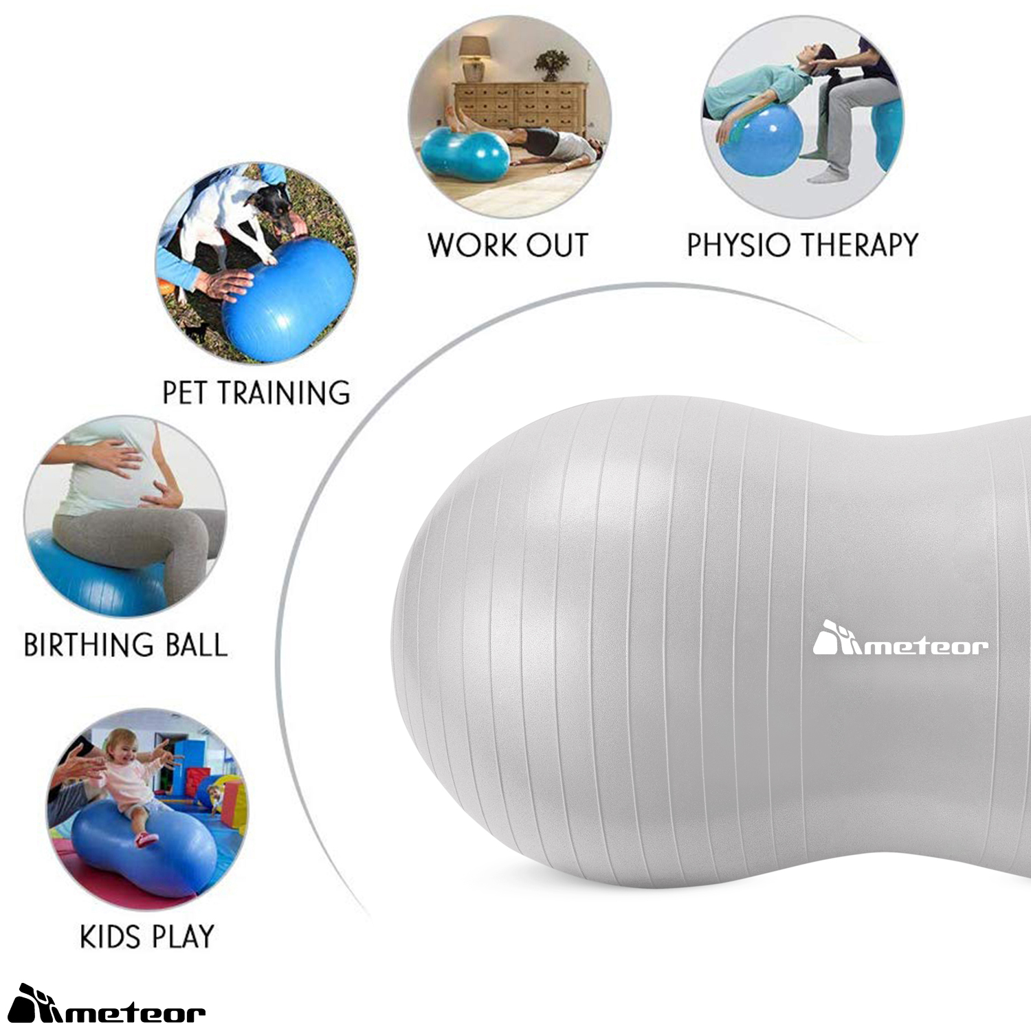 METEOR Anti-Burst Peanut Ball-Yoga Ball-Gym Ball-Swiss Ball-Pet-Kids-Birth Ball - Picture 30 of 56