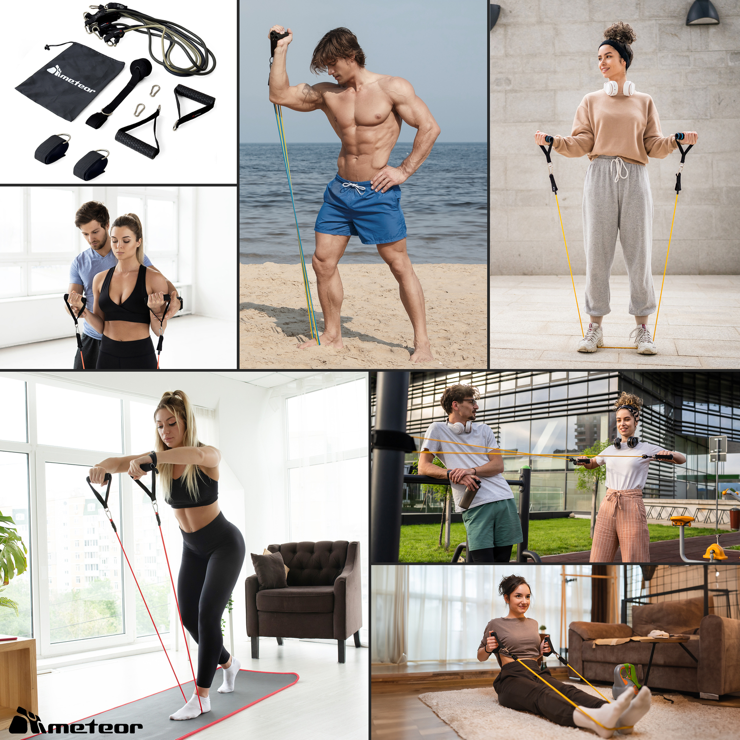 METEOR Resistance Bands Set, All-in-One Exercise Kit, 5-70kg Resistance - Picture 13 of 49
