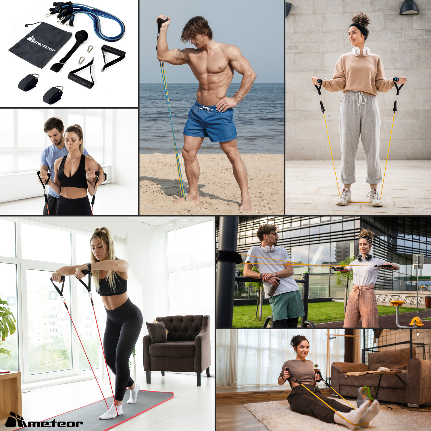 METEOR Resistance Bands Set, All-in-One Exercise Kit, 5-70kg Resistance - Picture 23 of 49