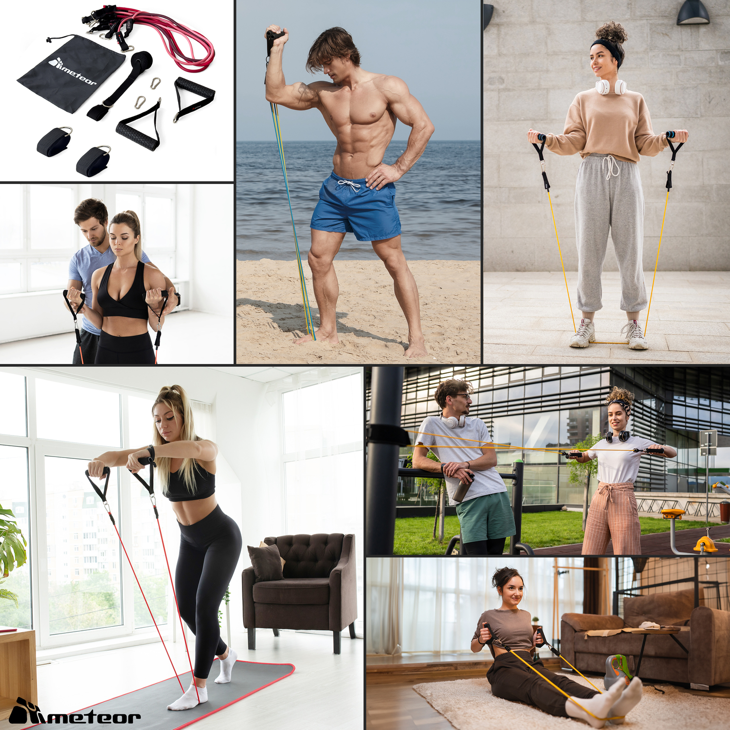 METEOR Resistance Bands Set, All-in-One Exercise Kit, 5-70kg Resistance - Picture 43 of 49