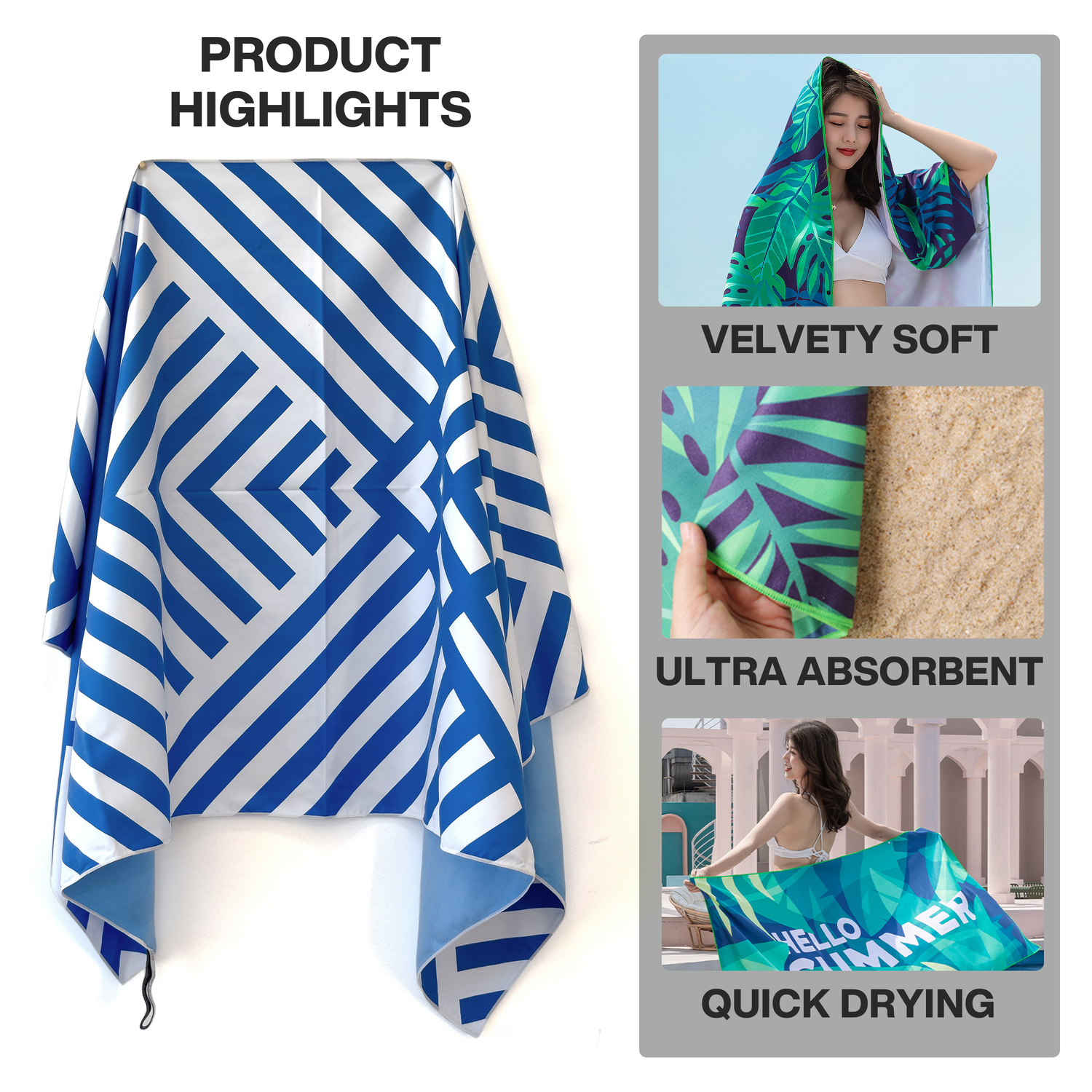 METEOR 180x90cm Extra Large Beach Towel, Sand Free, Quick Dry, With Carry Bag - Picture 12 of 203