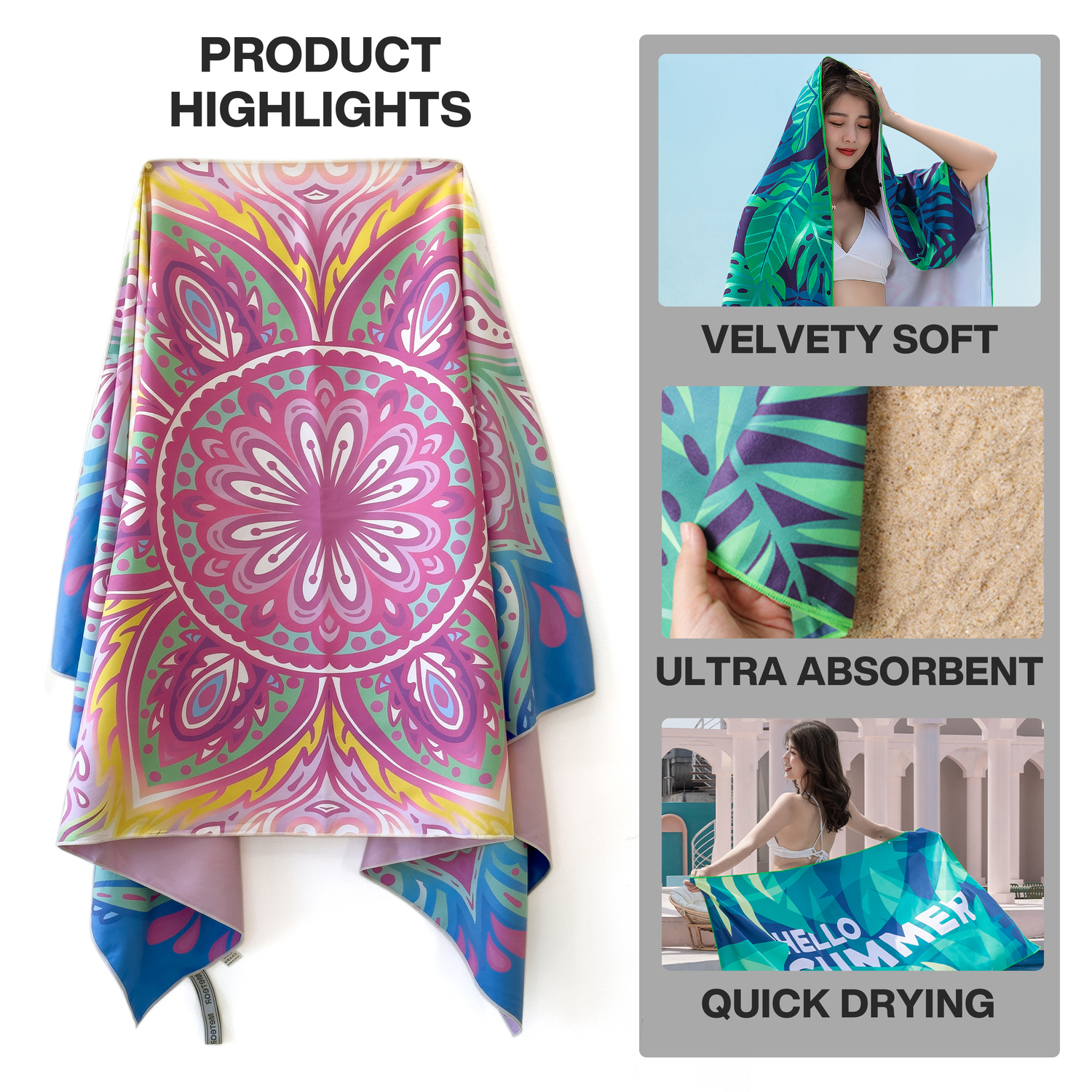 METEOR 180x90cm Extra Large Beach Towel, Sand Free, Quick Dry, With Carry Bag - Picture 19 of 203