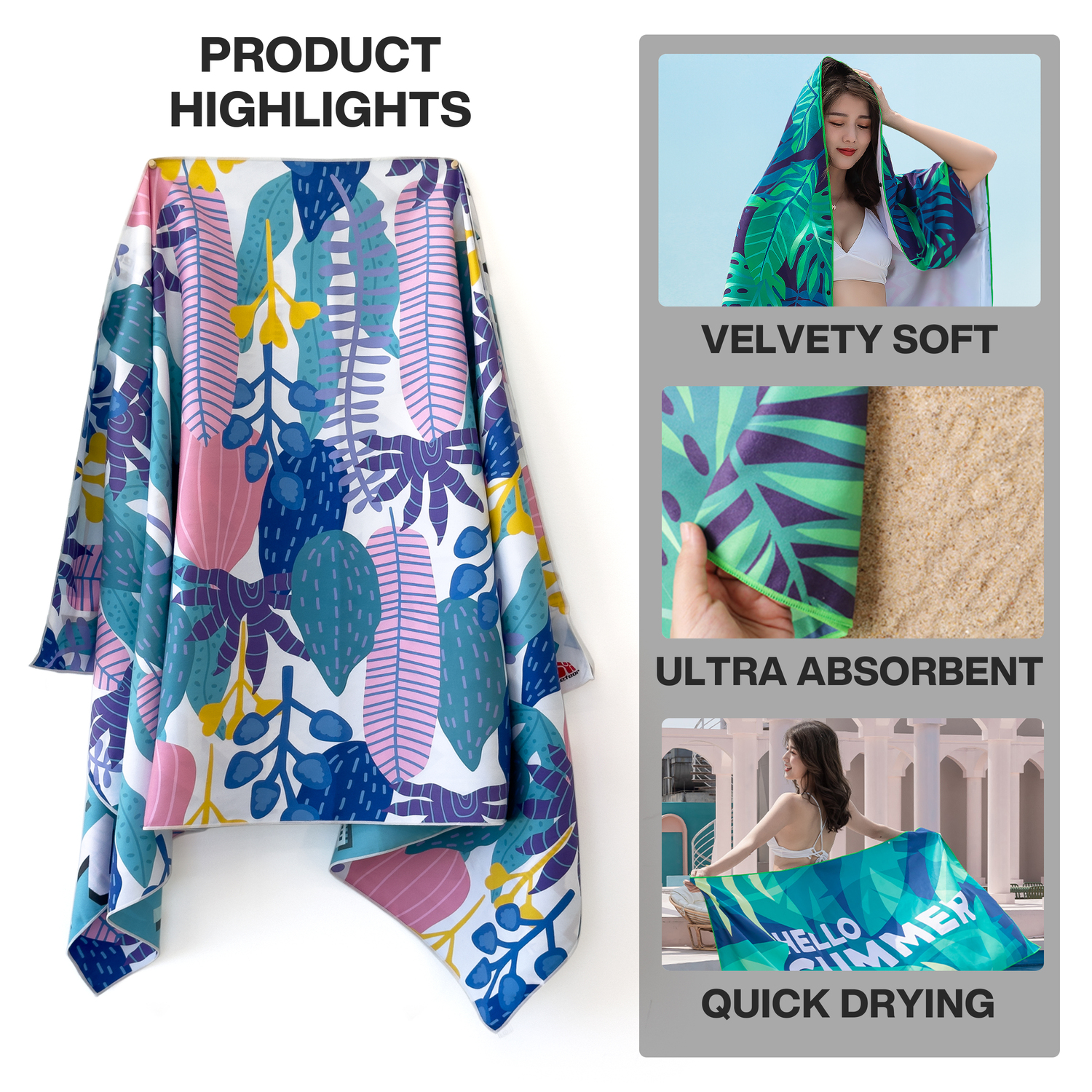 METEOR 180x90cm Extra Large Beach Towel, Sand Free, Quick Dry, With Carry Bag - Picture 40 of 203
