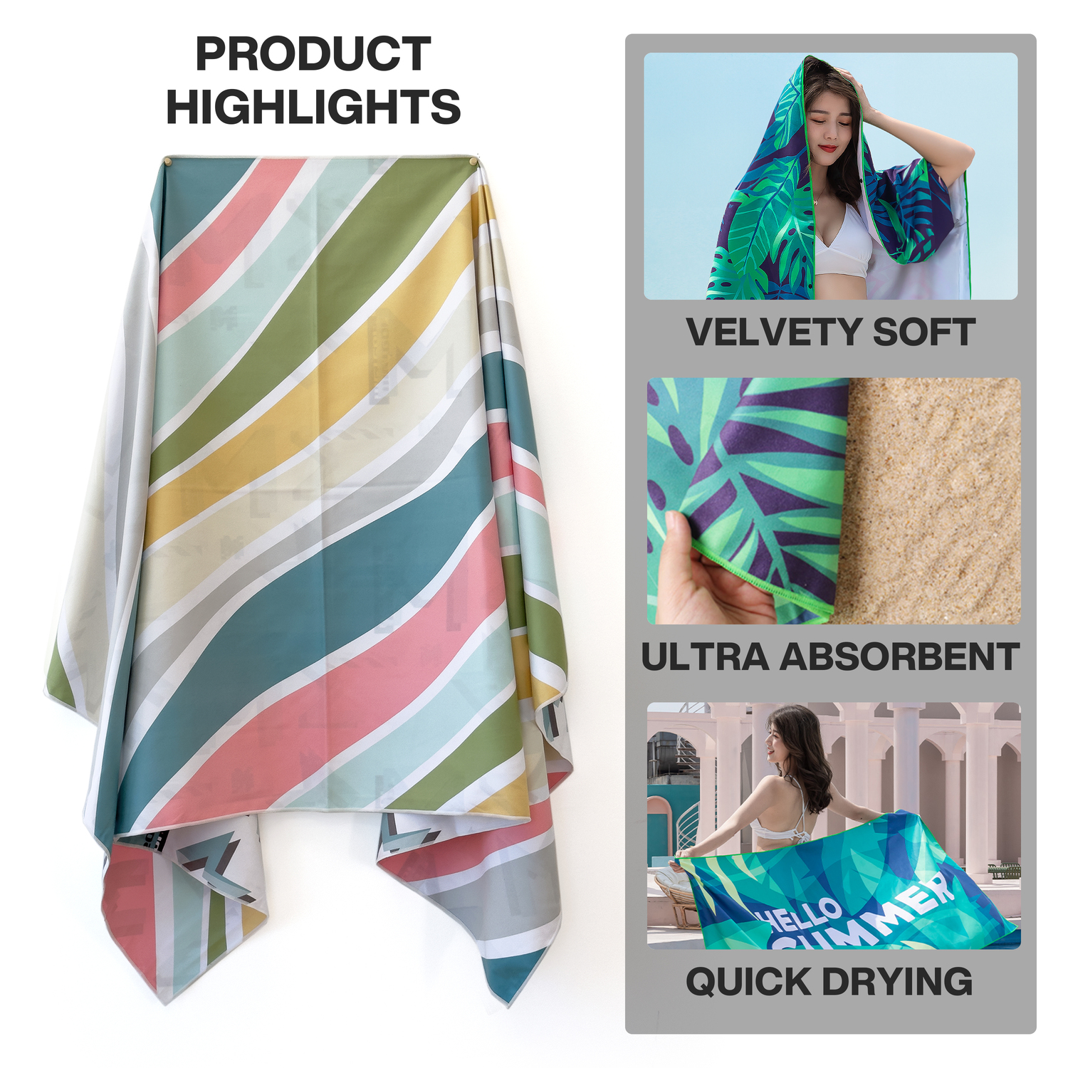 METEOR 180x90cm Extra Large Beach Towel, Sand Free, Quick Dry, With Carry Bag - Picture 54 of 203