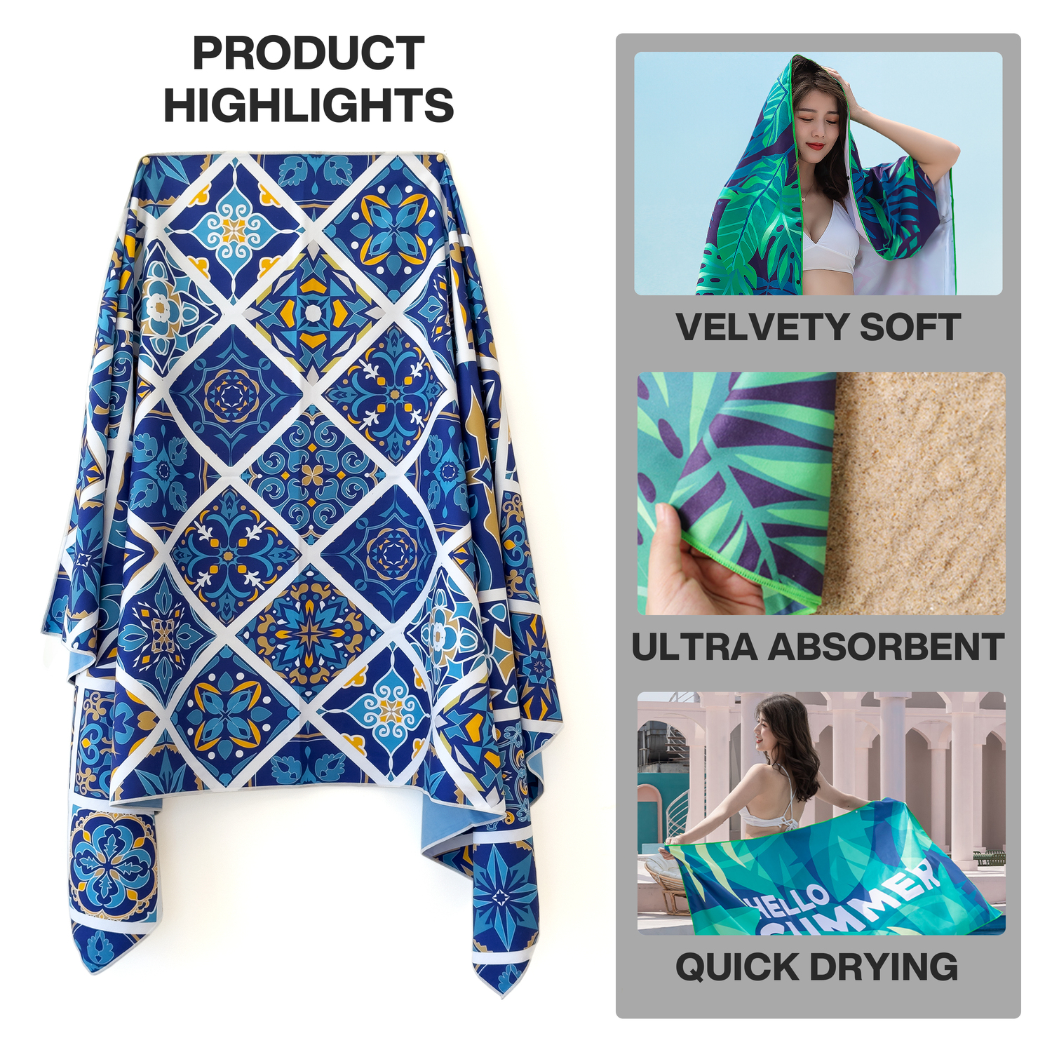 METEOR 180x90cm Extra Large Beach Towel, Sand Free, Quick Dry, With Carry Bag - Picture 75 of 203