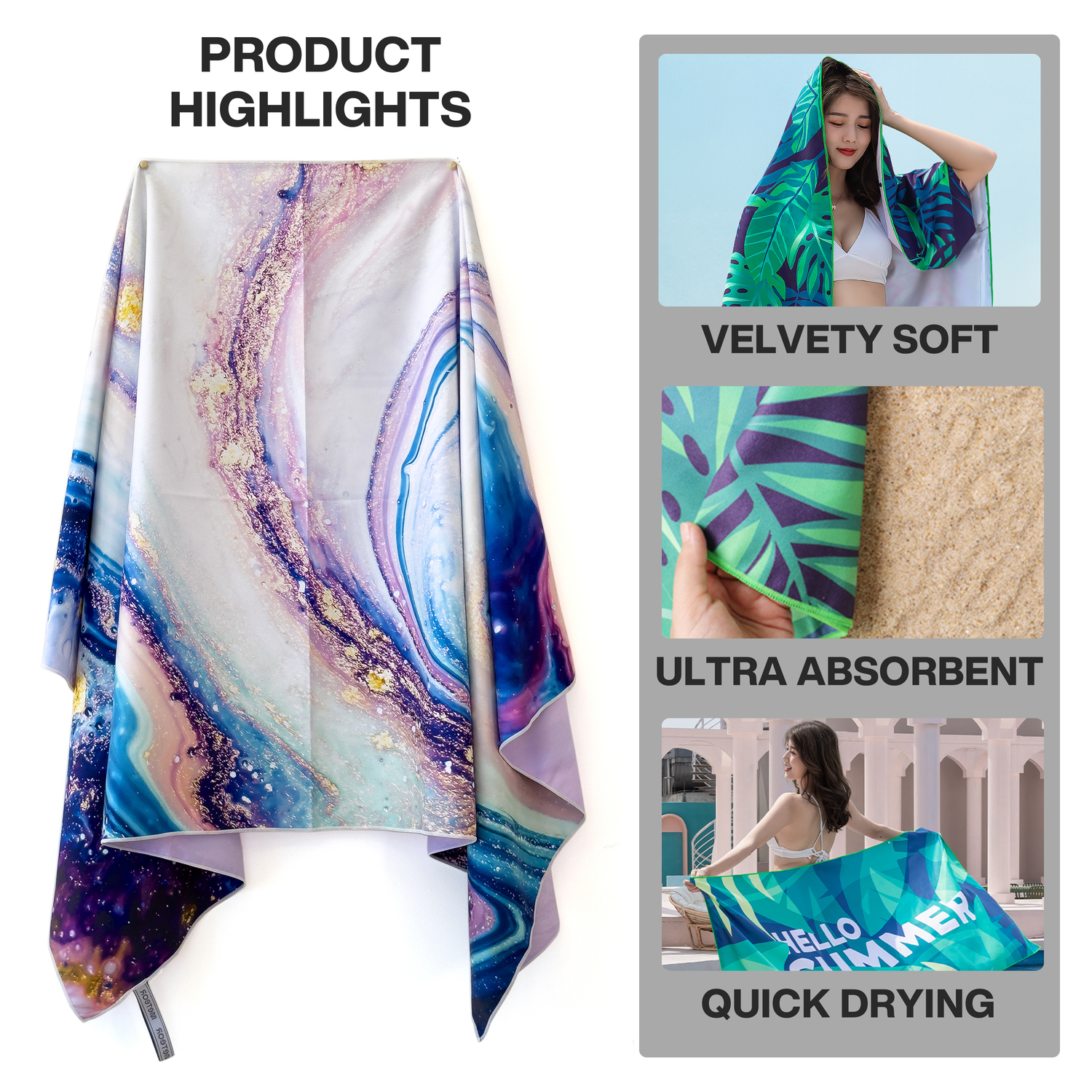 METEOR 180x90cm Extra Large Beach Towel, Sand Free, Quick Dry, With Carry Bag - Picture 82 of 203