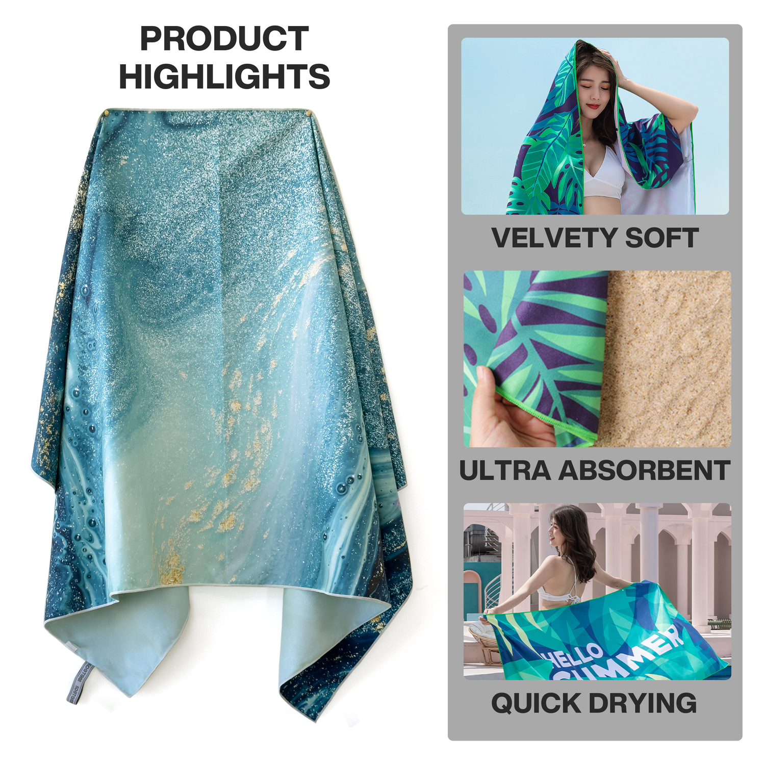 METEOR 180x90cm Extra Large Beach Towel, Sand Free, Quick Dry, With Carry Bag - Picture 89 of 203