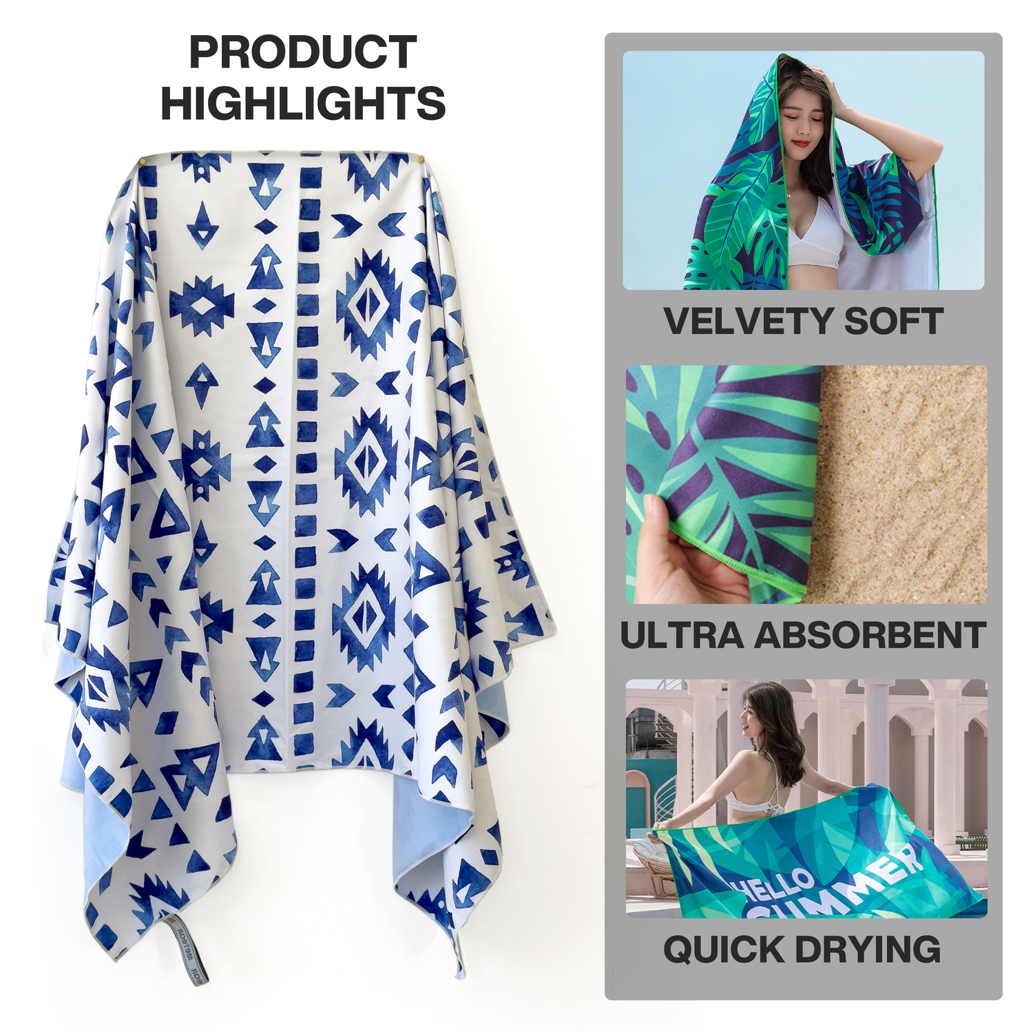 METEOR 180x90cm Extra Large Beach Towel, Sand Free, Quick Dry, With Carry Bag - Picture 103 of 203