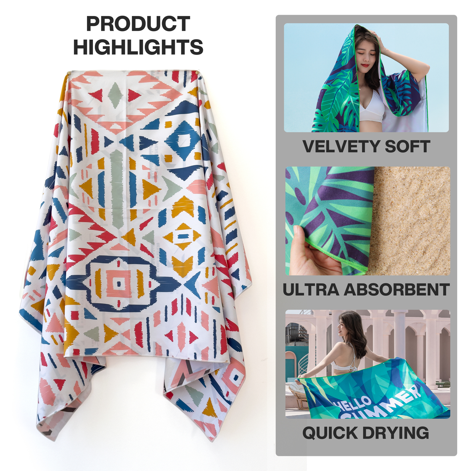 METEOR 180x90cm Extra Large Beach Towel, Sand Free, Quick Dry, With Carry Bag - Picture 110 of 203