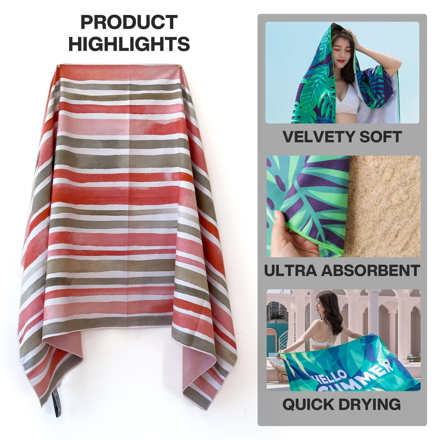 METEOR 180x90cm Extra Large Beach Towel, Sand Free, Quick Dry, With Carry Bag - Picture 124 of 203