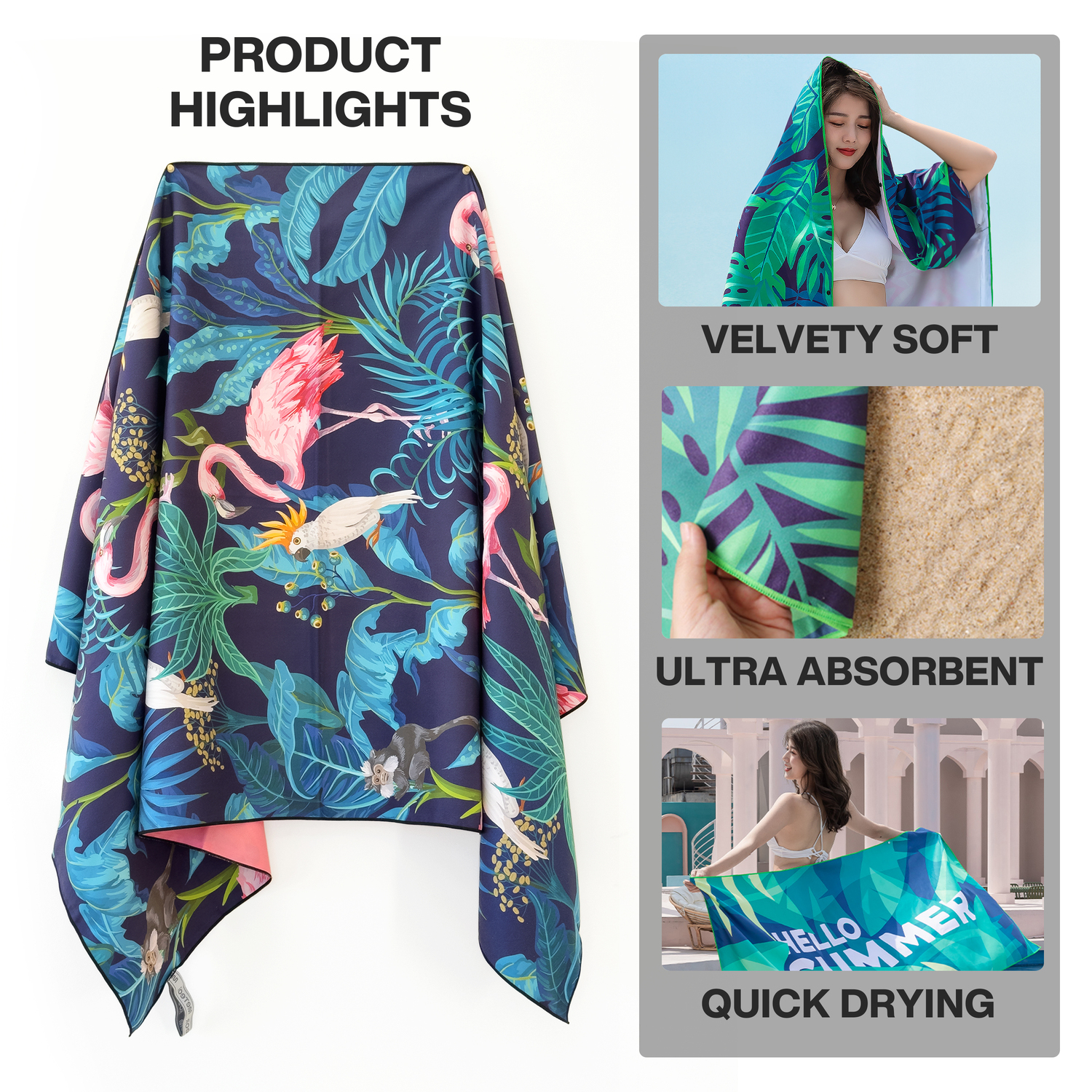 METEOR 180x90cm Extra Large Beach Towel, Sand Free, Quick Dry, With Carry Bag - Picture 145 of 203