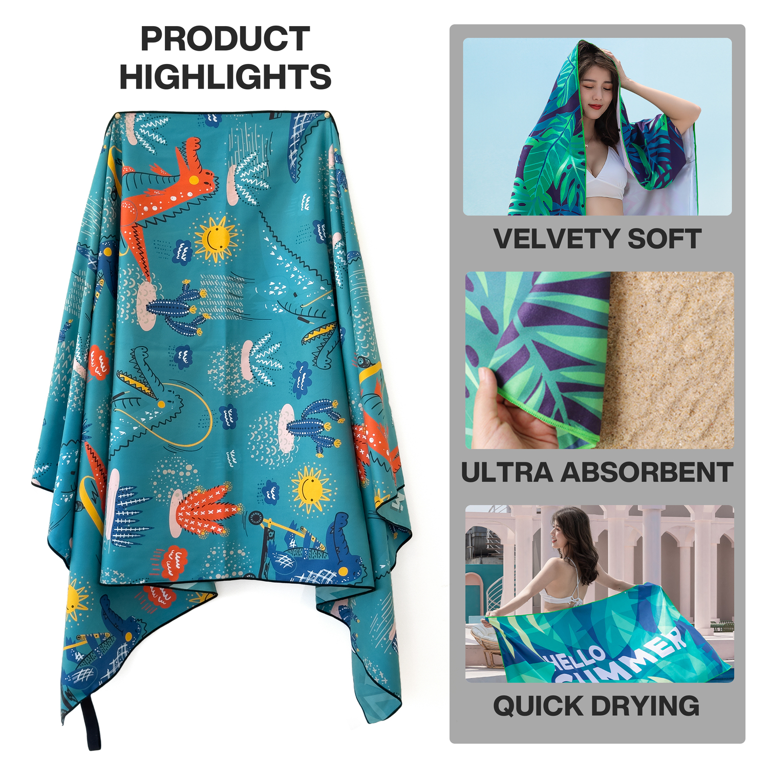 METEOR 180x90cm Extra Large Beach Towel, Sand Free, Quick Dry, With Carry Bag - Picture 152 of 203