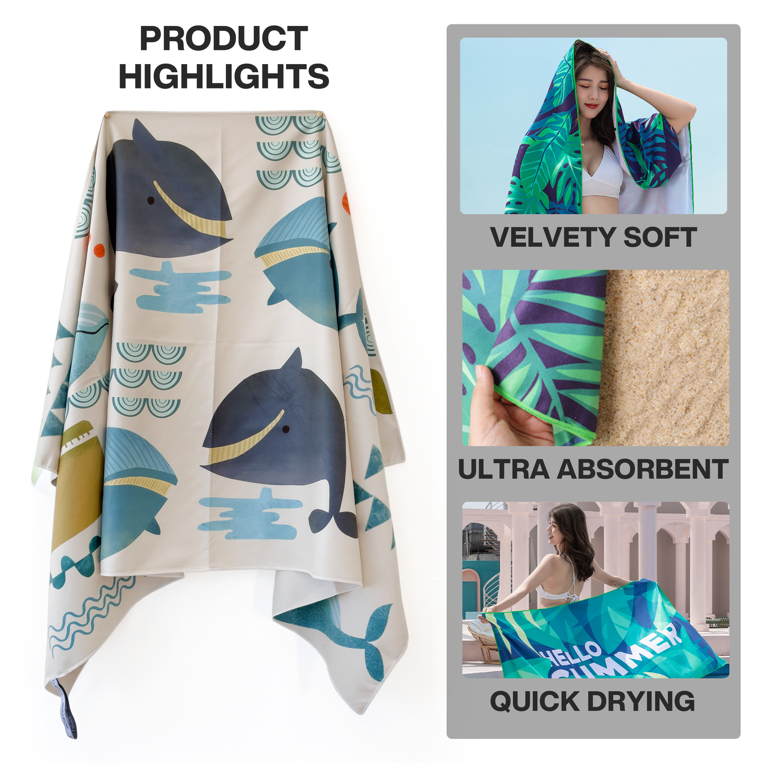 METEOR 180x90cm Extra Large Beach Towel, Sand Free, Quick Dry, With Carry Bag - Picture 159 of 203