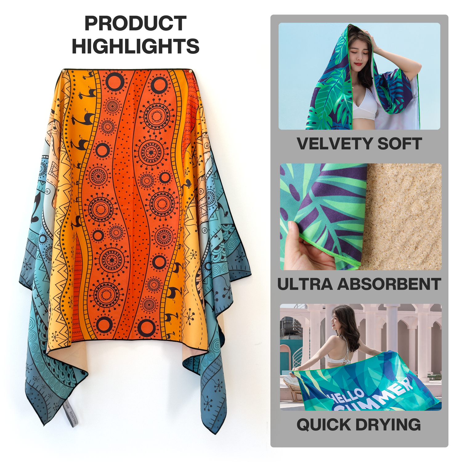 METEOR 180x90cm Extra Large Beach Towel, Sand Free, Quick Dry, With Carry Bag - Picture 166 of 203