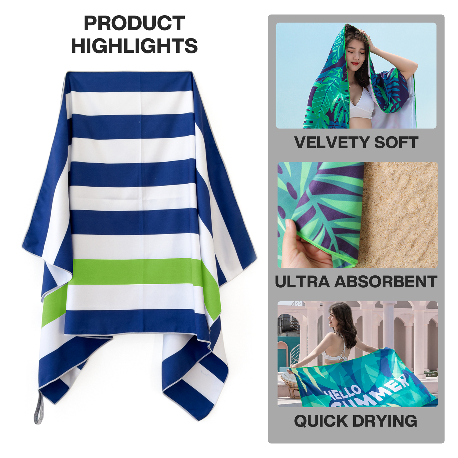 METEOR 180x90cm Extra Large Beach Towel, Sand Free, Quick Dry, With Carry Bag - Picture 187 of 203