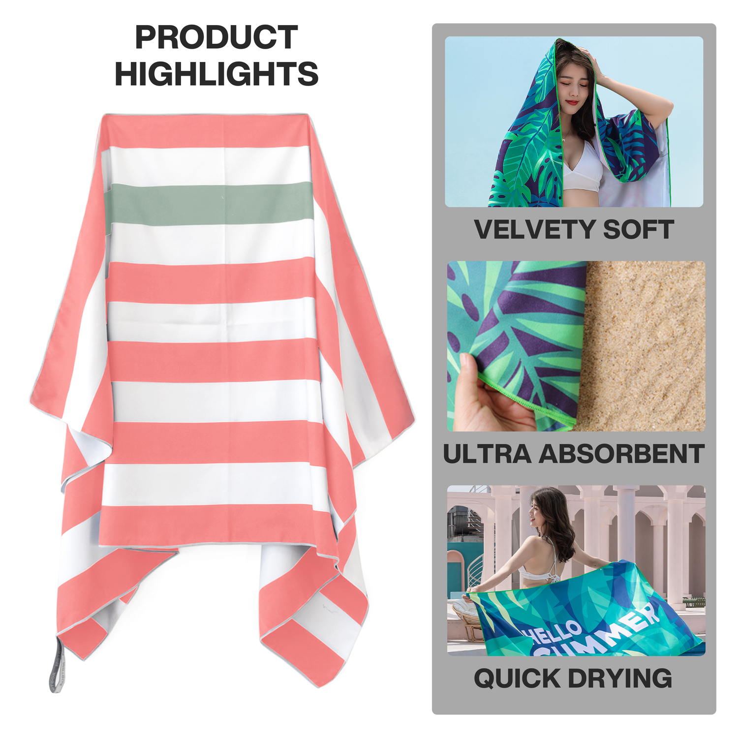 METEOR 180x90cm Extra Large Beach Towel, Sand Free, Quick Dry, With Carry Bag - Picture 194 of 203