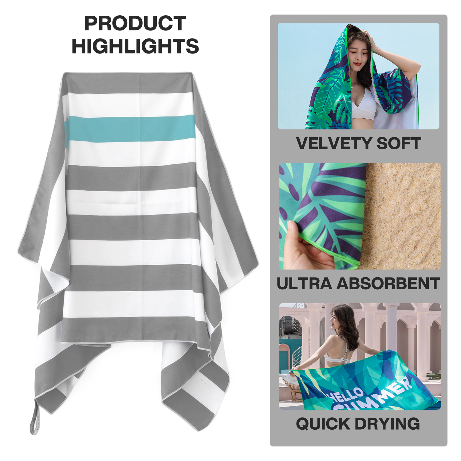 METEOR 180x90cm Extra Large Beach Towel, Sand Free, Quick Dry, With Carry Bag - Picture 201 of 203
