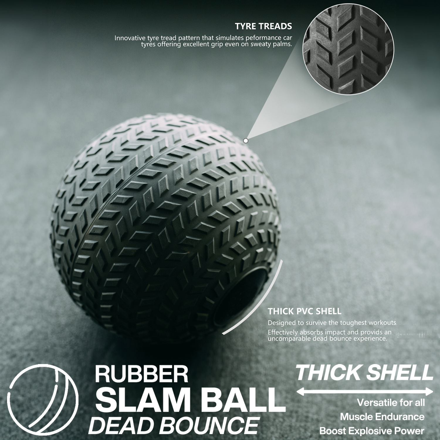 METEOR Dead Bounce Slam Ball Medicine Ball Durable Shell Anti Slip Tyre Tread - Picture 46 of 130