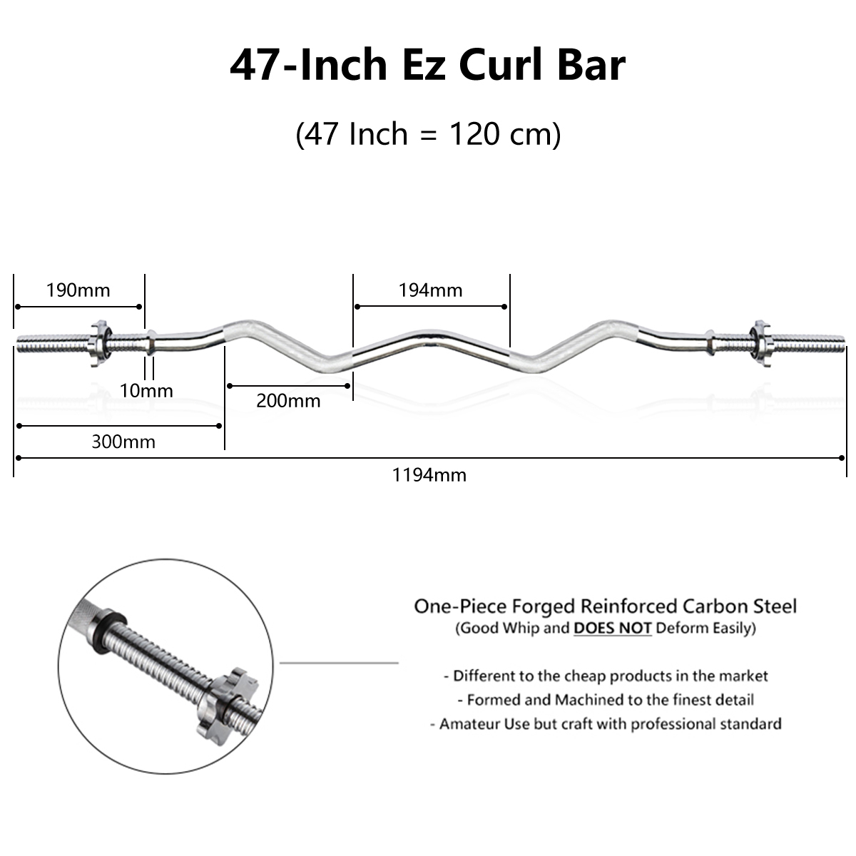 METEOR Standard Barbell Weightlifting Bar-Dumbell Handles-Tricep Bar-Ez Curl Bar - Picture 17 of 99