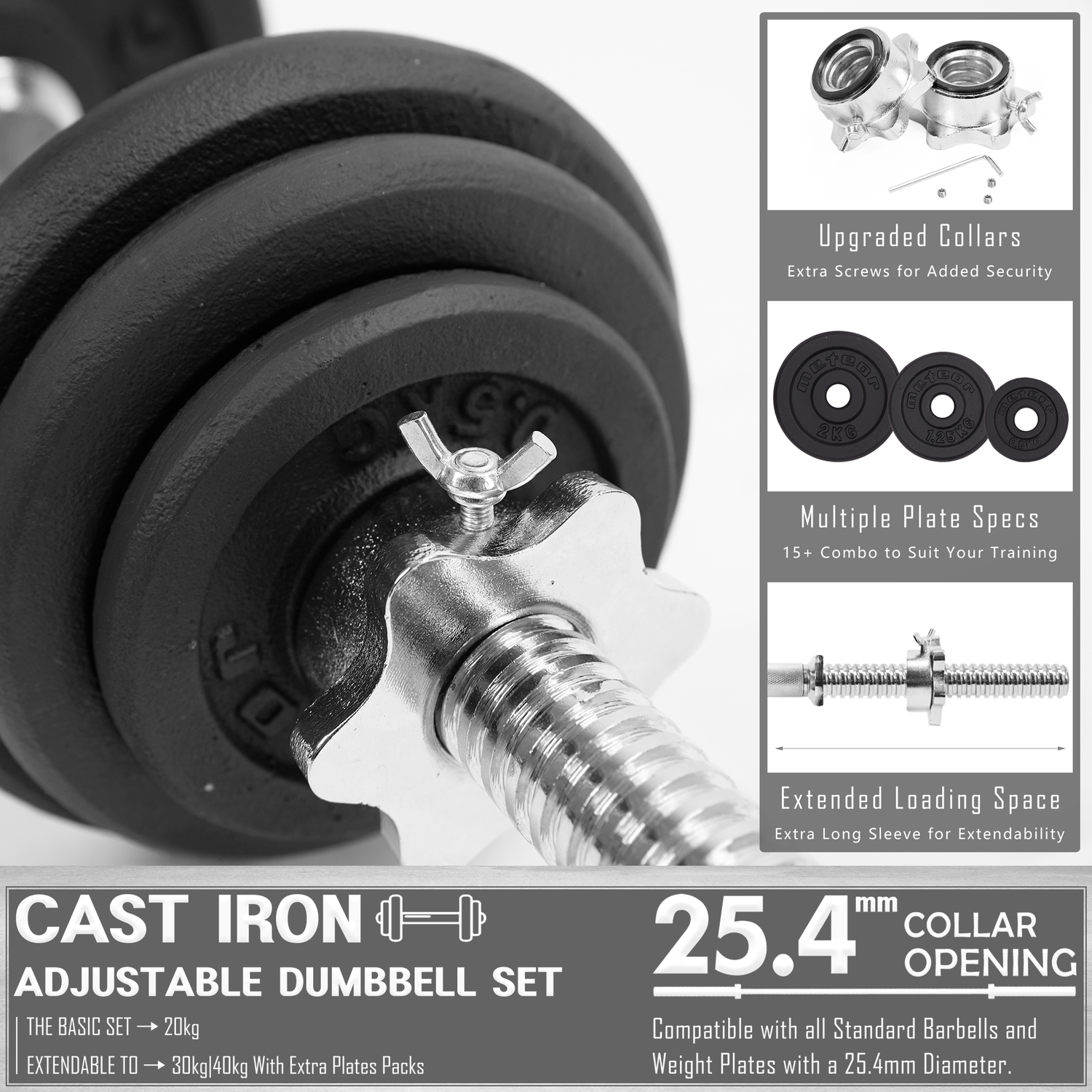 METEOR Essential Cast Iron Dumbbell Barbell Set, Home Gym Dumbbell