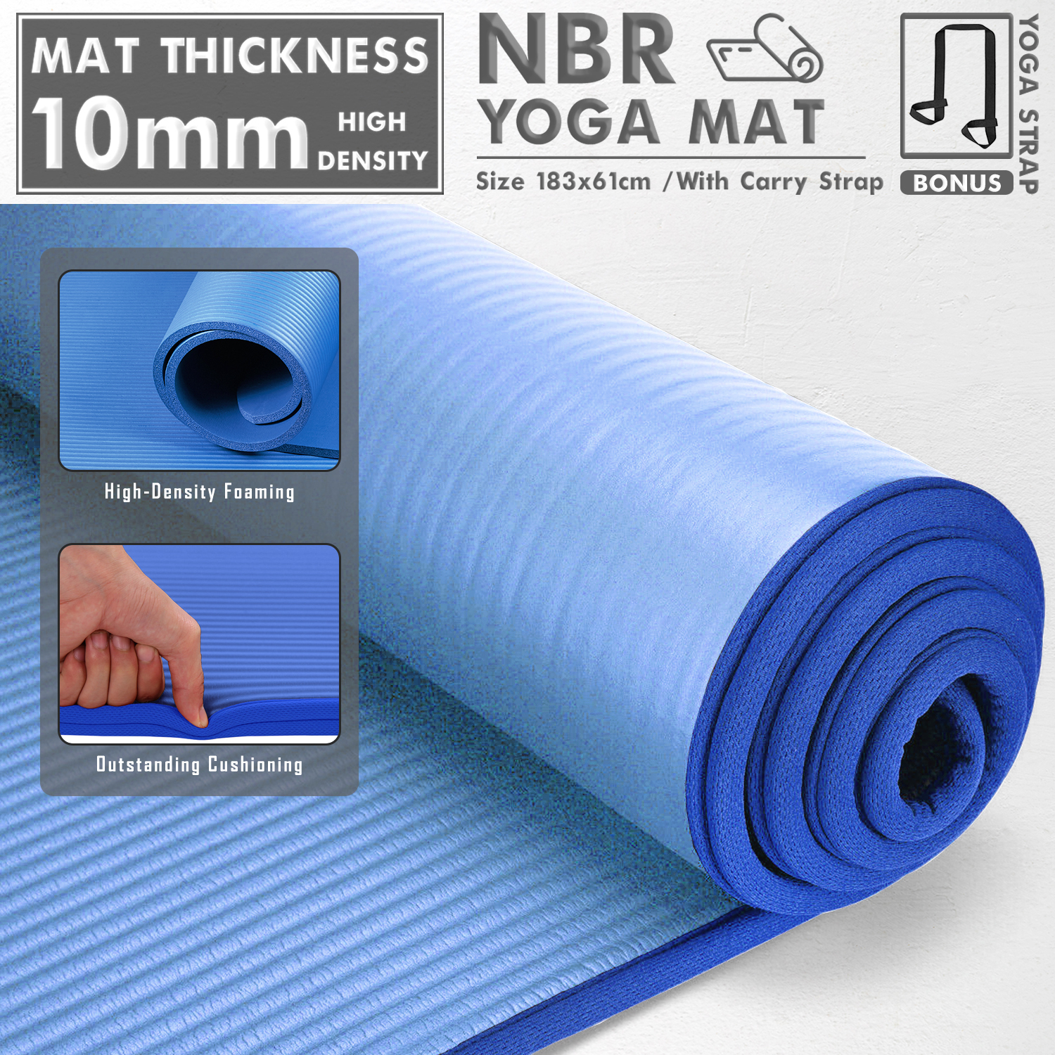 METEOR 10mm Dual Tone NBR Yoga Mat with Alignment Lines 183x65cm