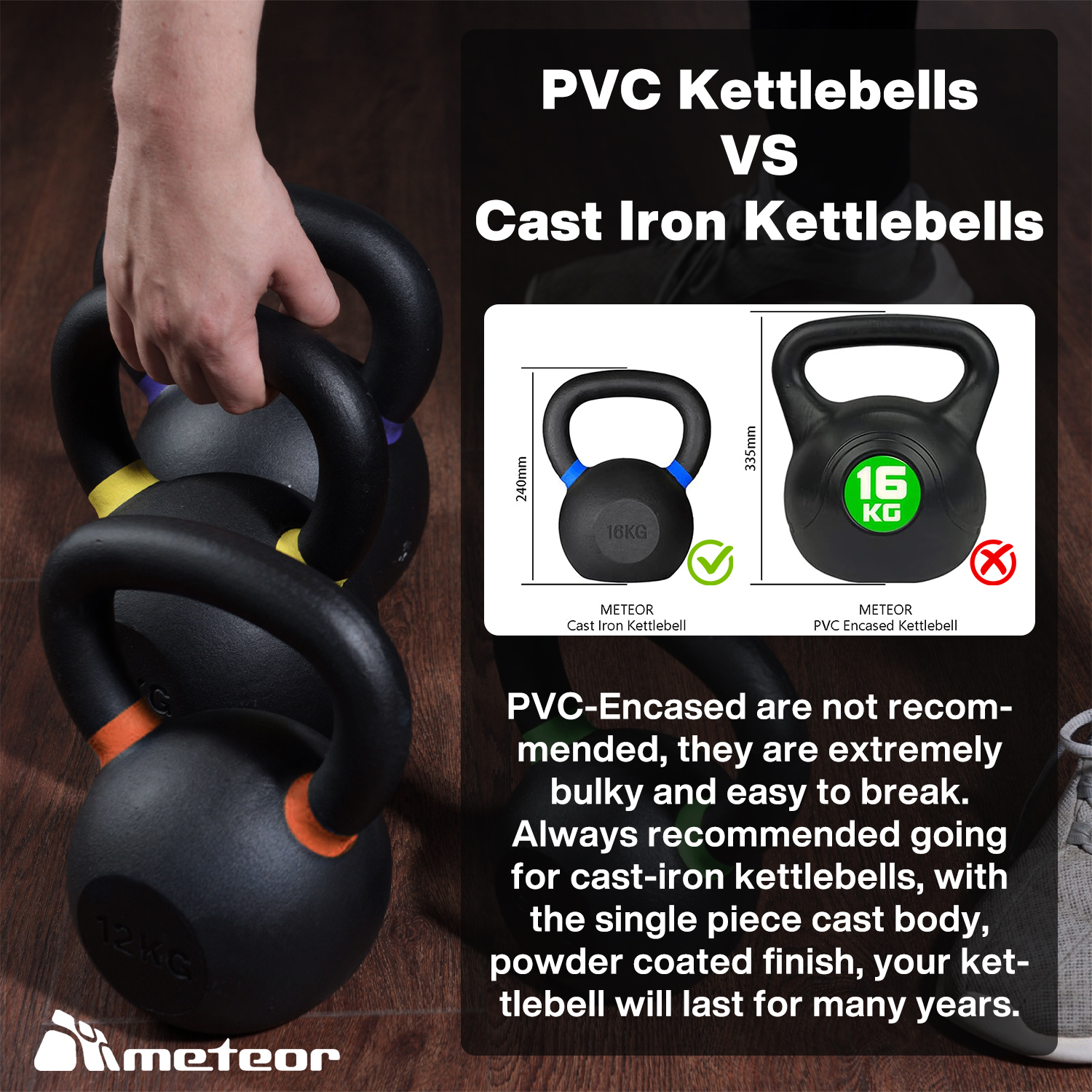 METEOR 4-24kg Cast Iron Kettlebells with Color-Coding Weightlifting Kettlebells - Picture 19 of 77