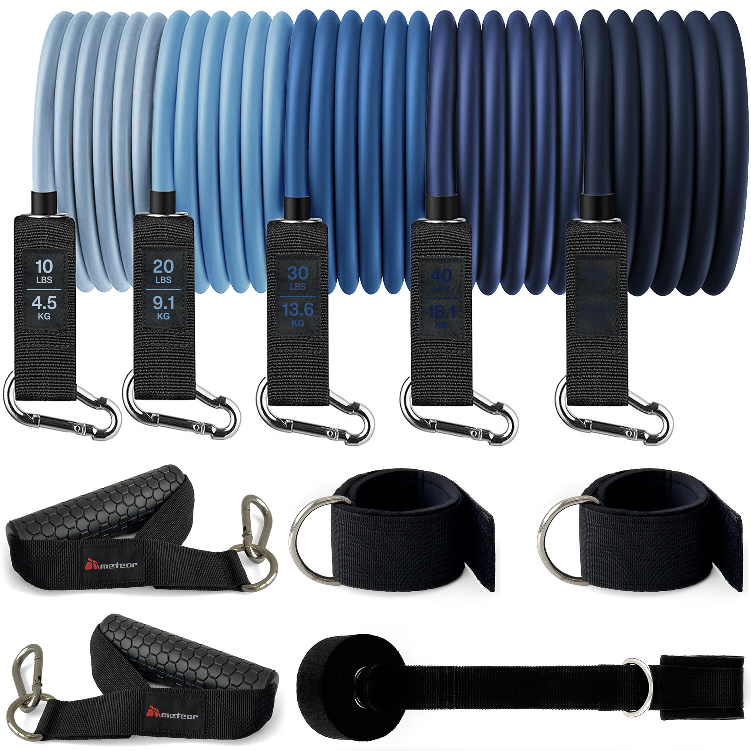 METEOR Resistance Bands Set, All-in-One Exercise Kit, 5-70kg Resistance - Picture 20 of 49
