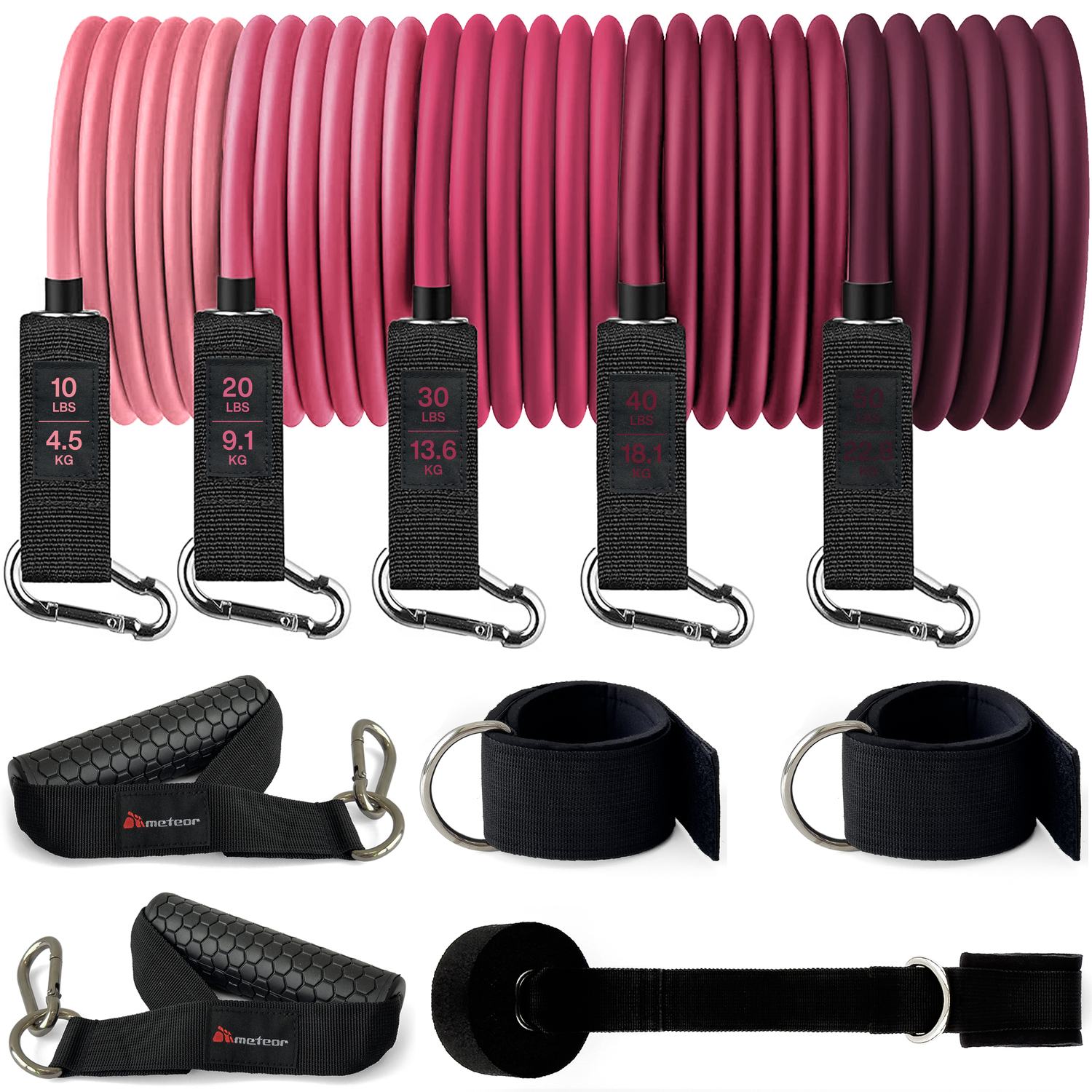 METEOR Resistance Bands Set, All-in-One Exercise Kit, 5-70kg Resistance - Picture 40 of 49