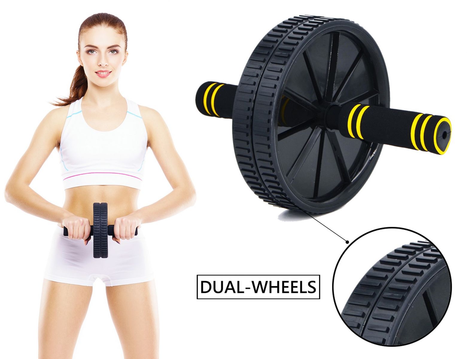 WINOMO AB WHEEL ROLLER kit con ginocchia Matte Dual Wheels Mute pancia Trainer Esercizio Fitness Equipment 