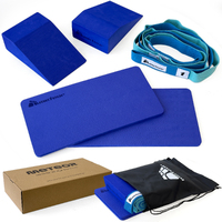 METEOR 3 IN 1 Yoga Foam Wedge Blocks Set: 2x Wedge Yoga Block,2x Yoga Knee Pads,1x Leg Stretching Strap