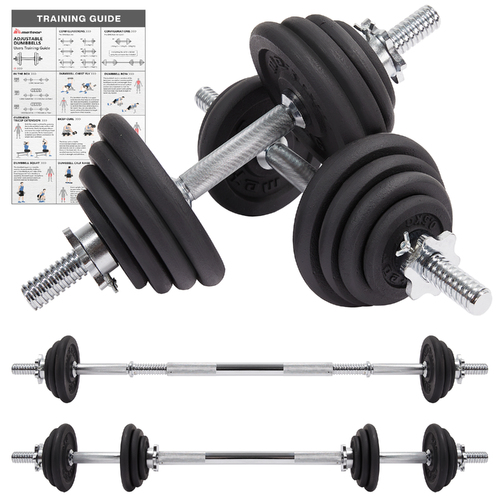 METEOR Essential 20kg Cast Iron Dumbbell Barbell Set, Weightlifting Dumbbell Set, Barbell Set