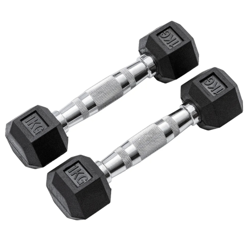 METEOR 1kg Rubber Hex Dumbbell Fixed Weight Gym Weights