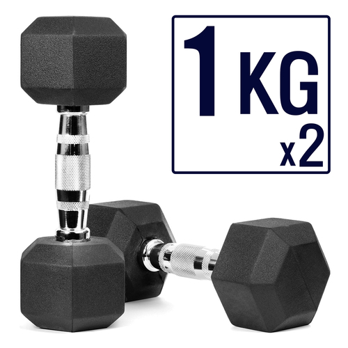 METEOR 1kg Pair Rubber Hex Dumbbell Fitness Gym Strength Weight Training