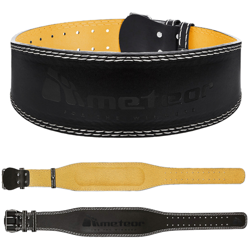 METEOR Essential Genuine Weightlifting Belt - Leather Belt Velcro Closure Spin Back Protection